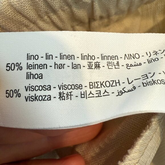 Zara Linen Wide Leg Drawstring Pants Beige Neutral Vacation Beach XL - Picture 12 of 13